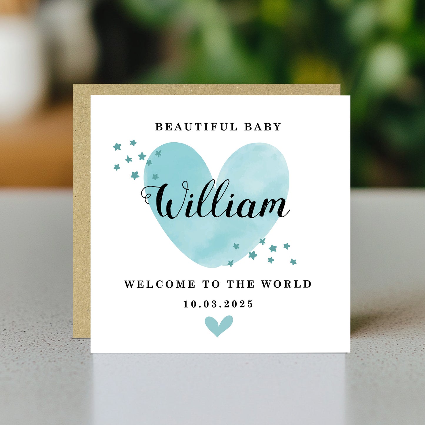 New Baby Card Watercolour Personalised Welcome to the World Boy