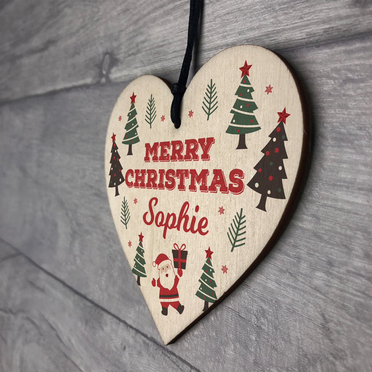 Merry Christmas Personalised Wooden Heart Tree Decorations