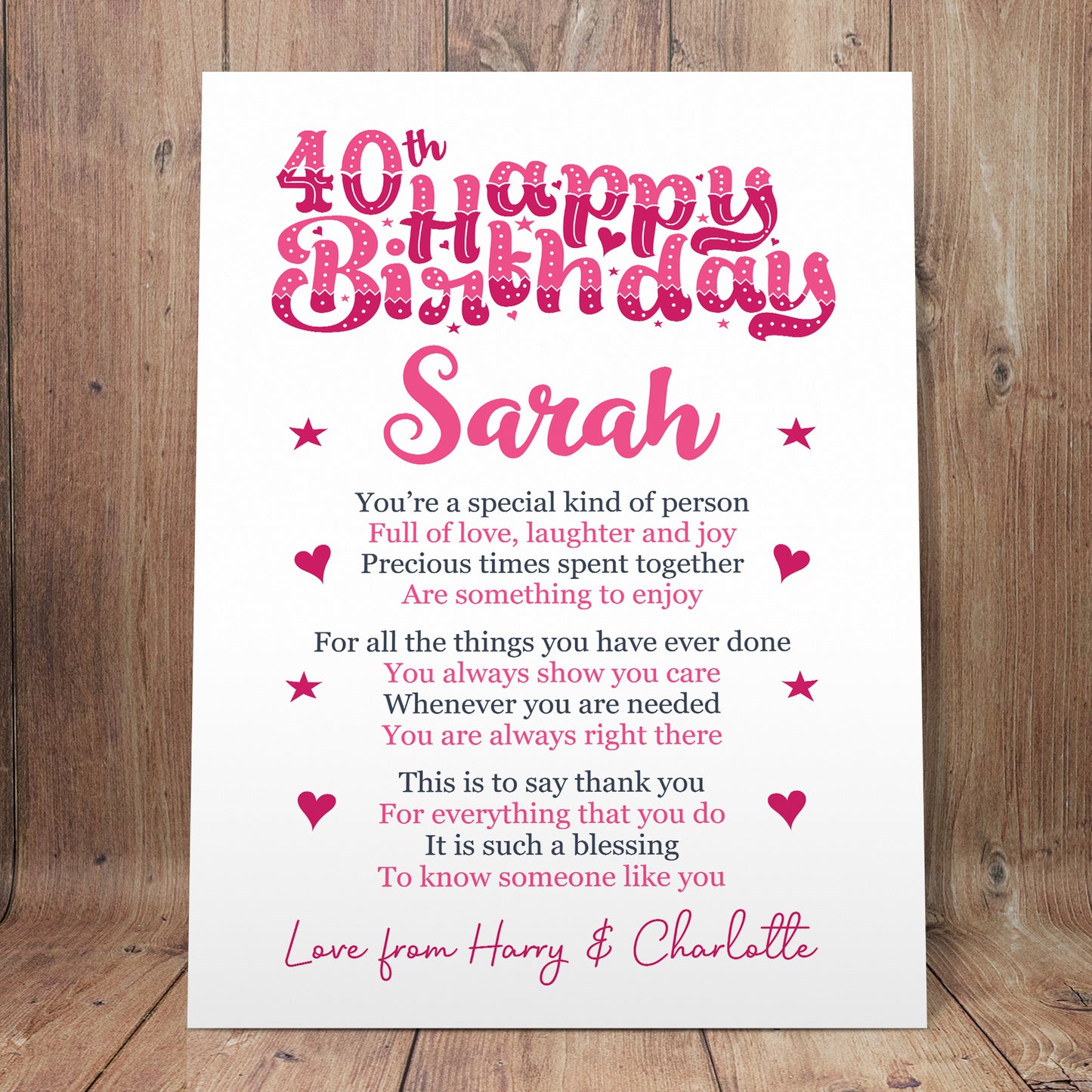 PERSONALISED 40th Birthday Gift For Her Gift For Daughter A3