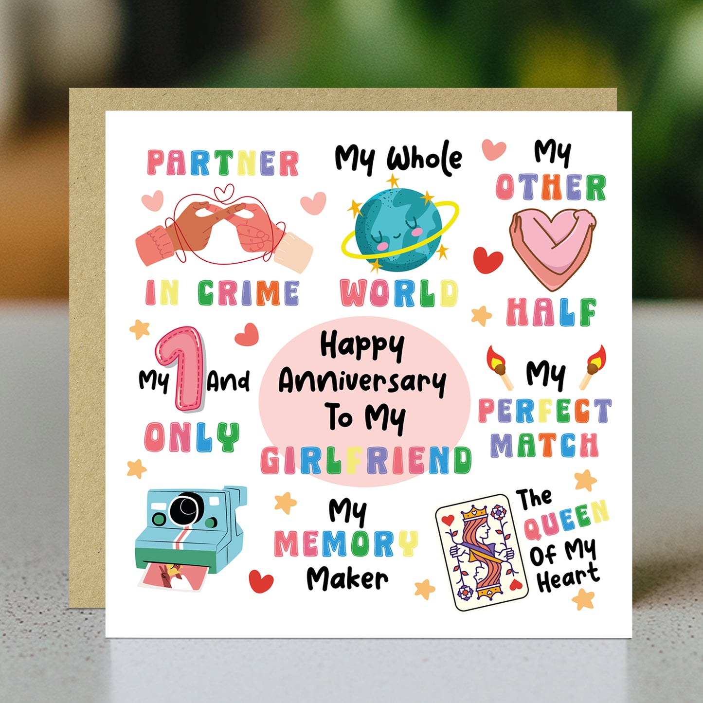 Happy Anniversary Card For Girlfriend Kraft Envelope
