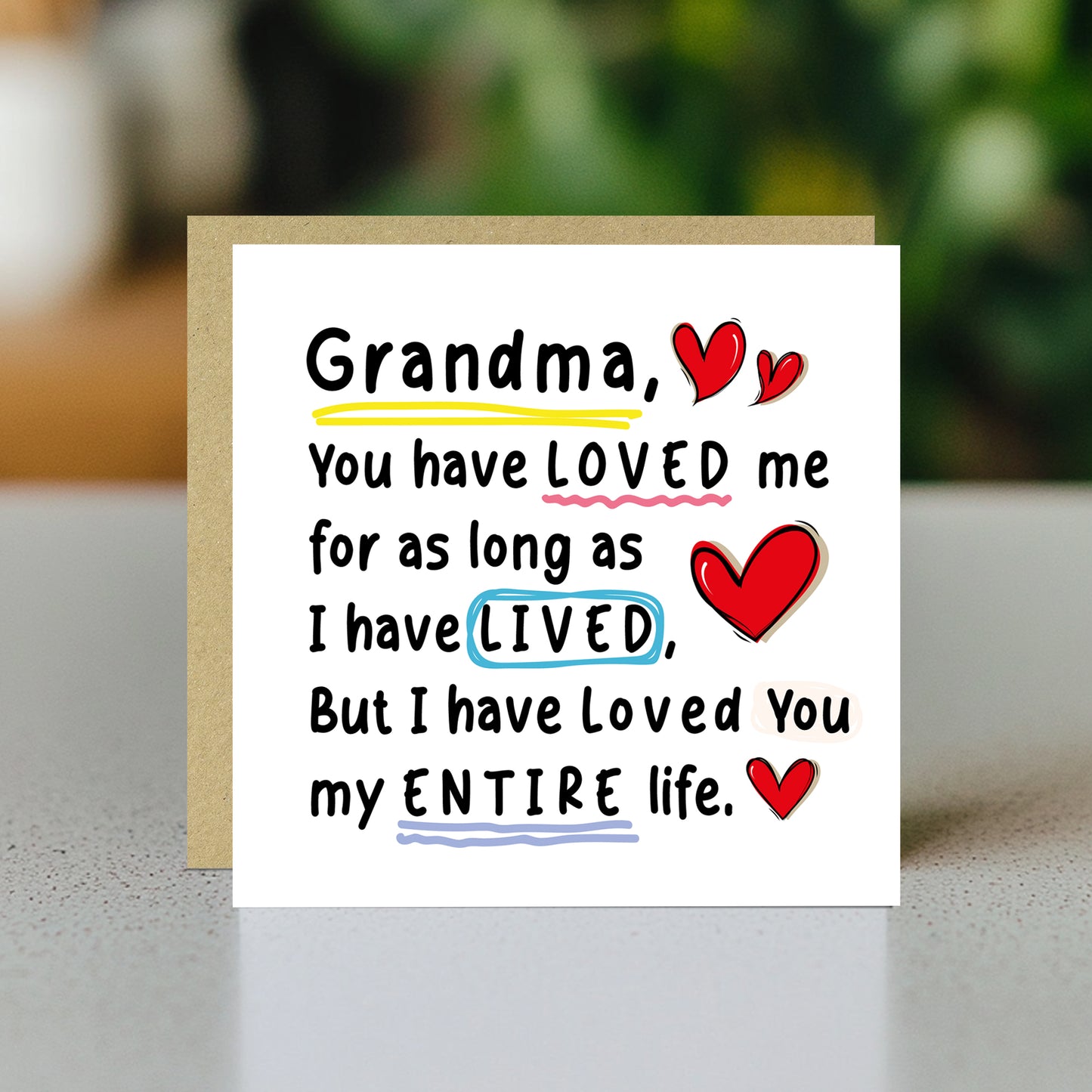 Card For Grandma Birthday Mothers Day With Envelope Thank You