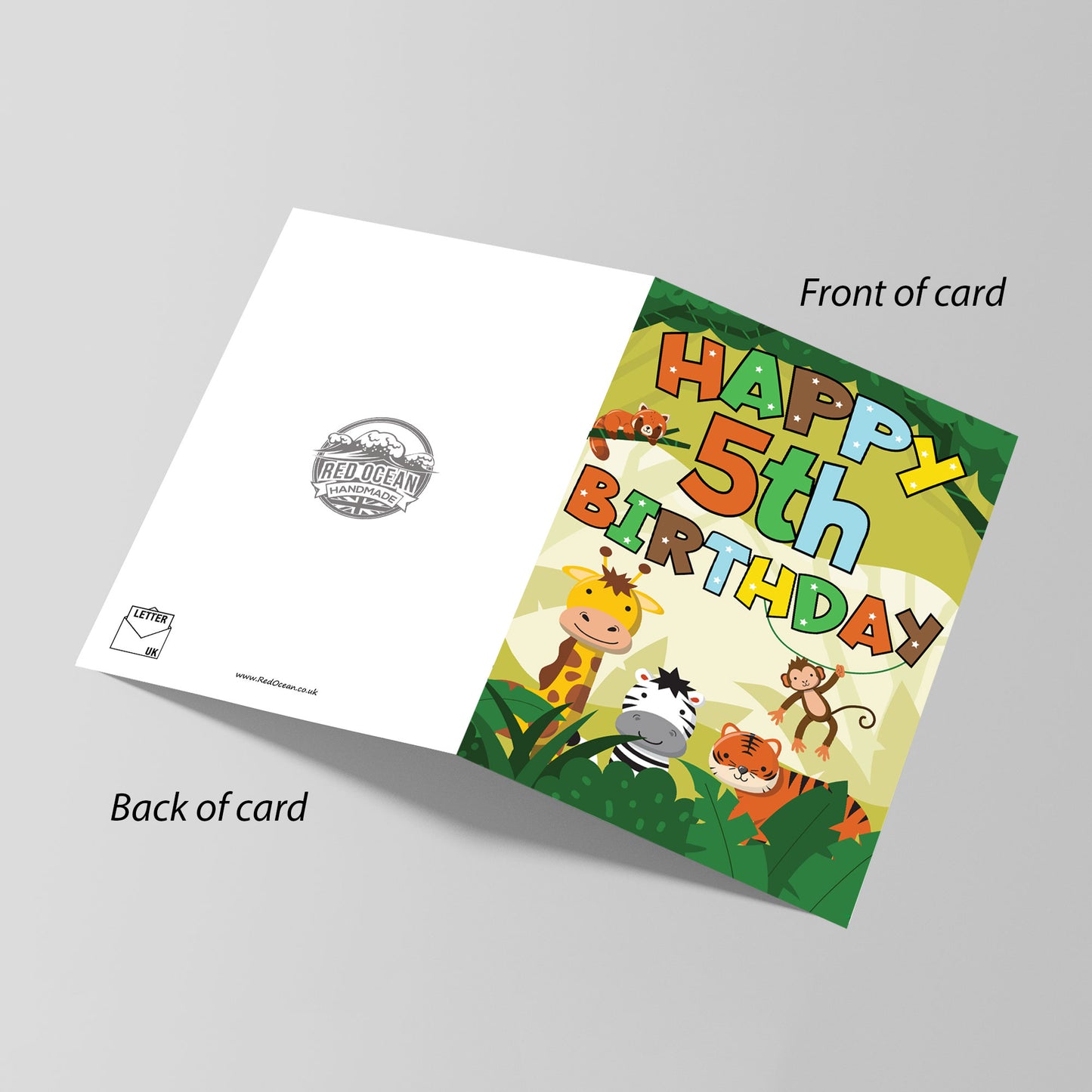 5th Birthday Jungle Animal Card for Boys Girls 5 Year Old Card