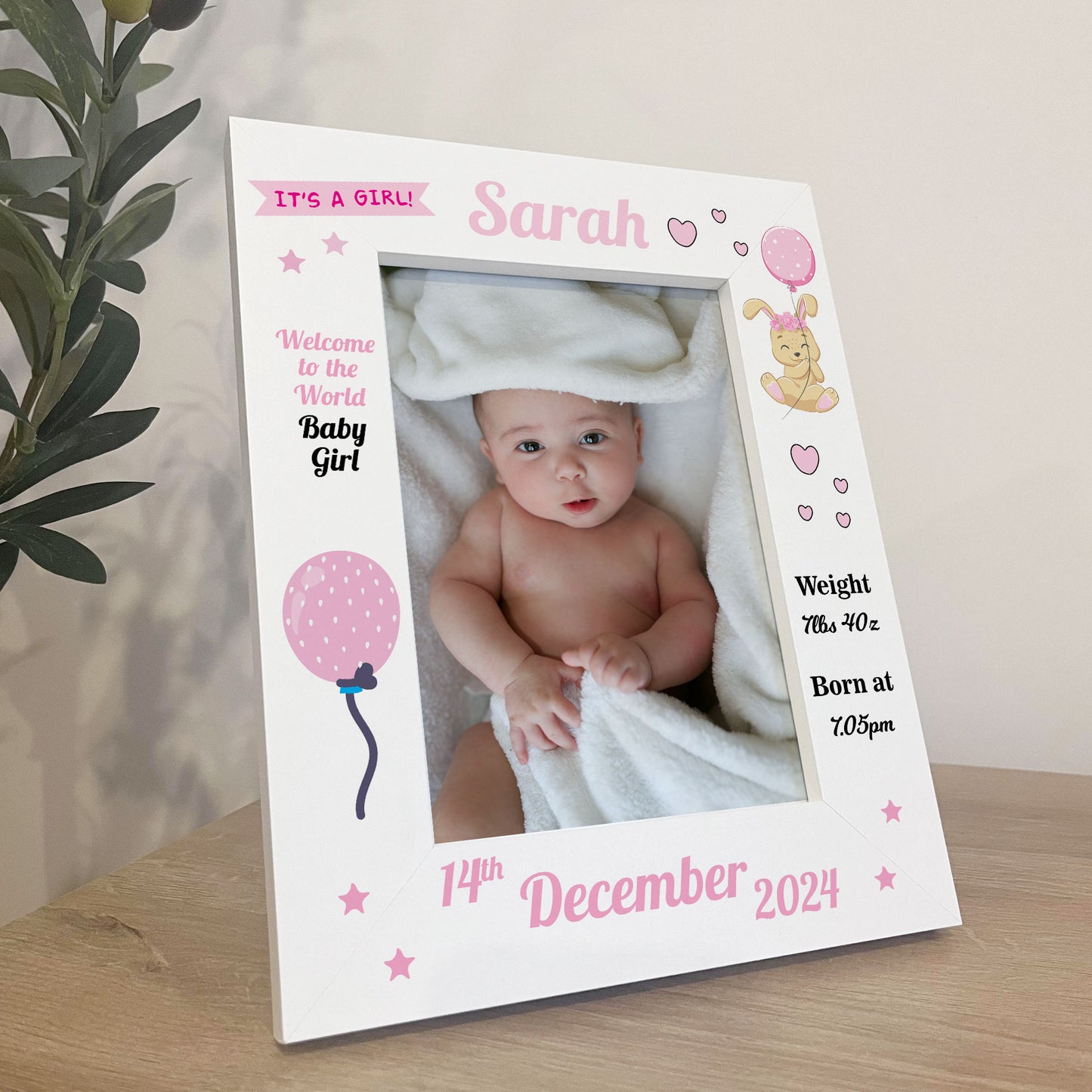 BABY GIRL Nursery Picture Frames Birth Details Personalised 7x5