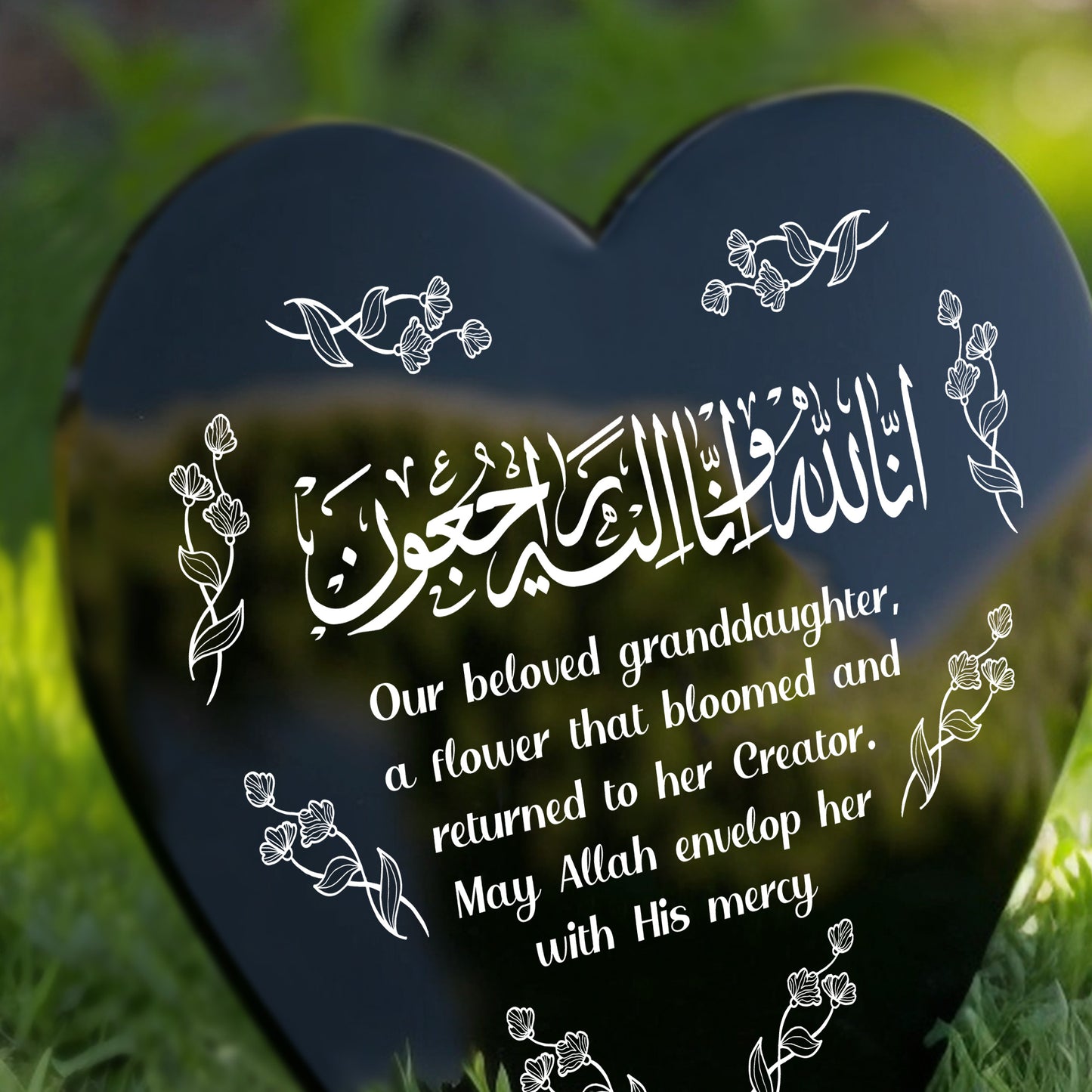 Muslim Islamic Memorial Plaque For Granddaughter Acrylic Heart