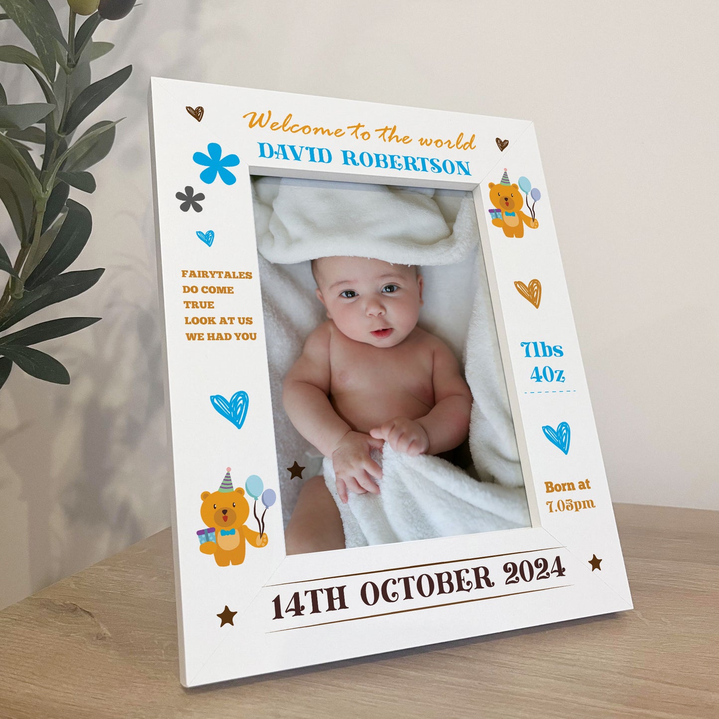 Personalised Baby Boy Photo Frame With Birth Details Welcome