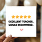 Funny Teacher Card 5 Star Review Thank You Cards For Teachers