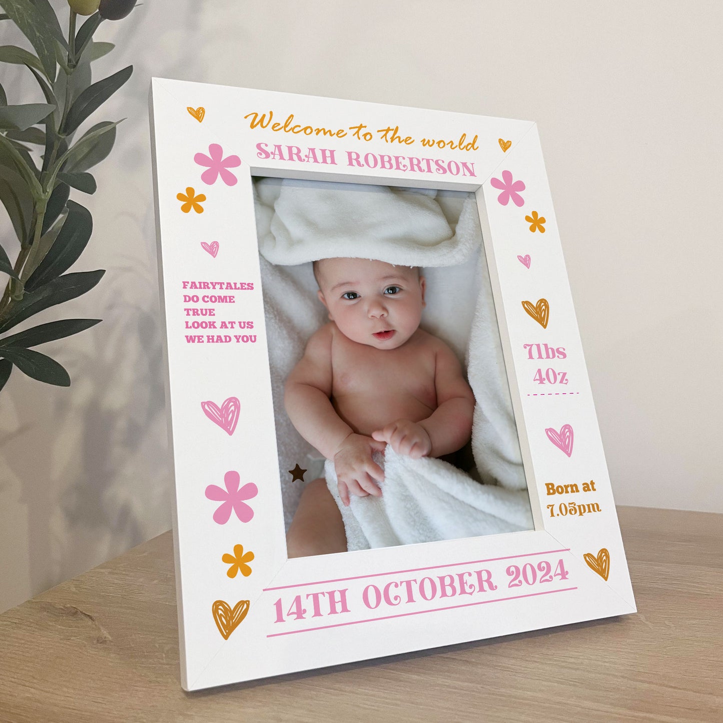 Personalised Baby Girl Photo Frame With Birth Details Welcome
