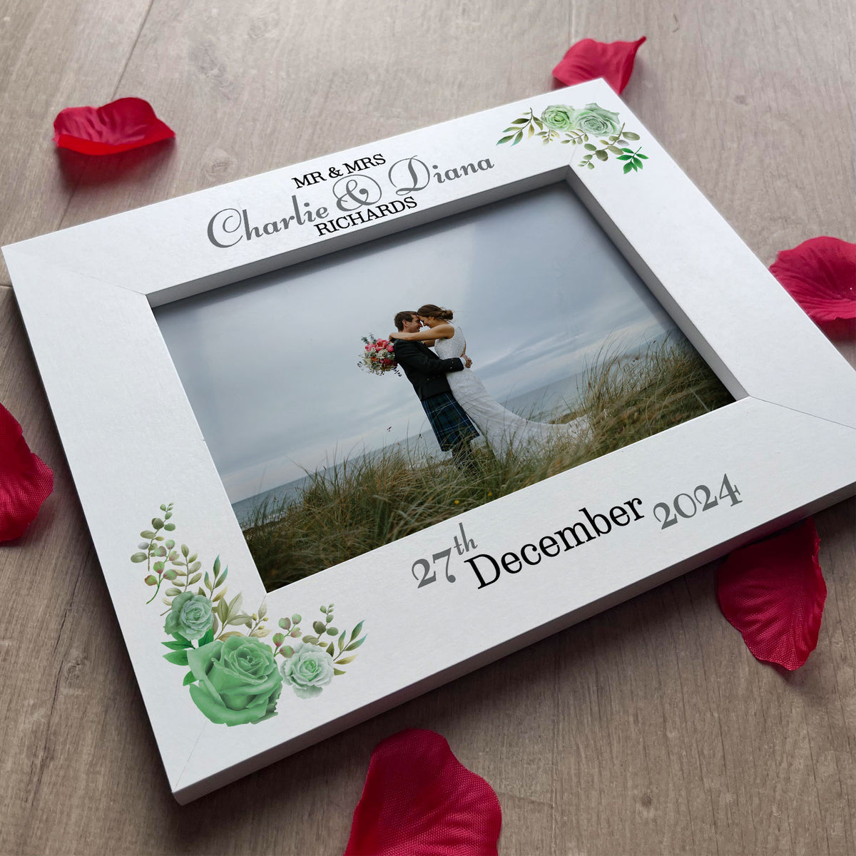 Mr & Mrs Gift Wedding Photo Frame Gift Floral Personalised