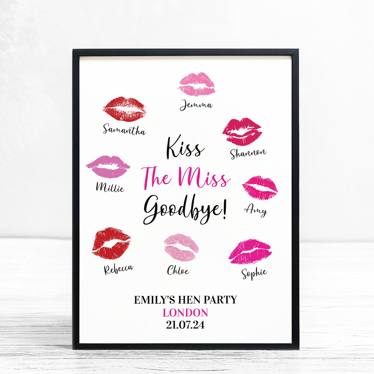 Kiss The Miss Goodbye Framed A3 Print Hen Party Print Keepsake
