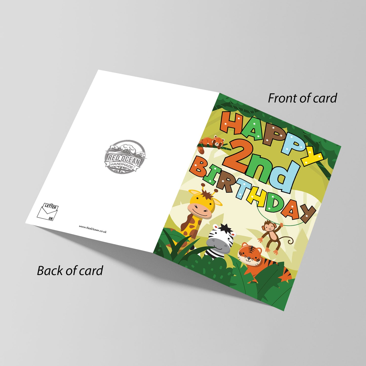 2nd Birthday Jungle Animal Card for Boys Girls 2 Year Old Card