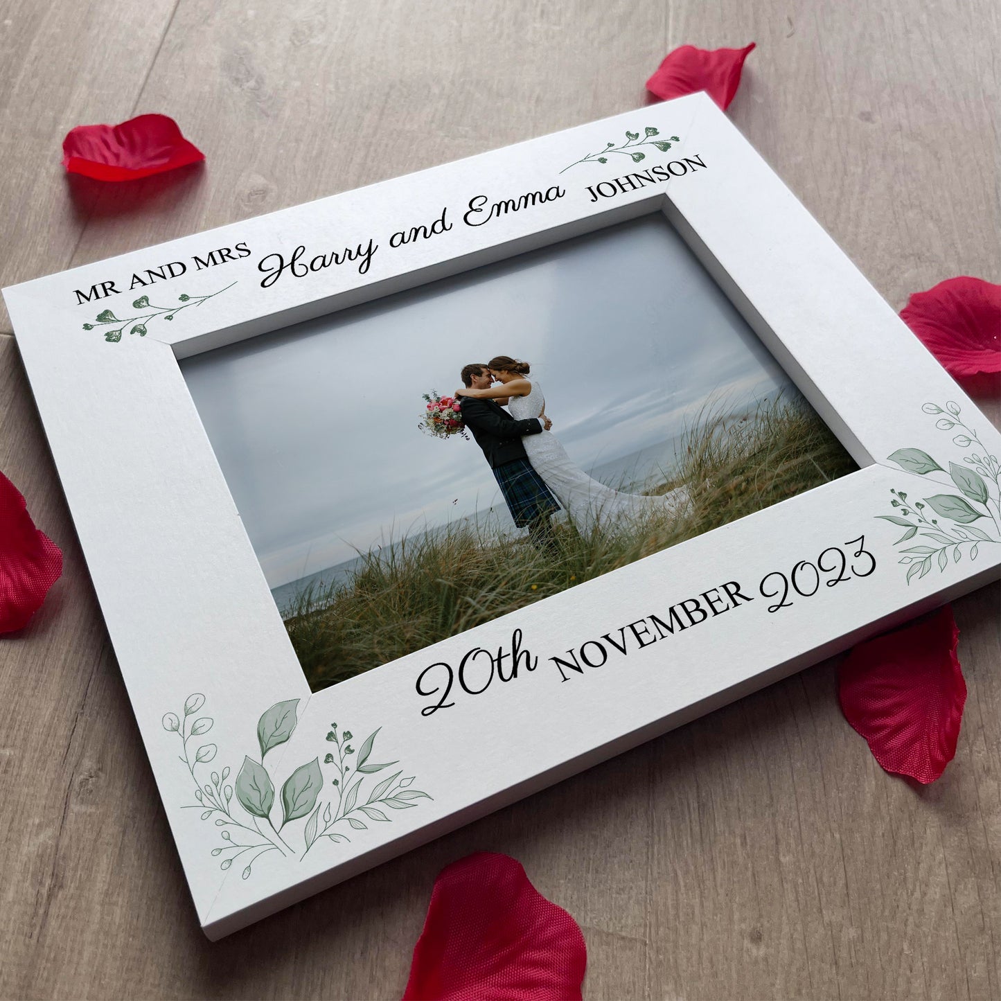 Personalised Wedding Gifts For Husband and Wife 7x5 White Wood