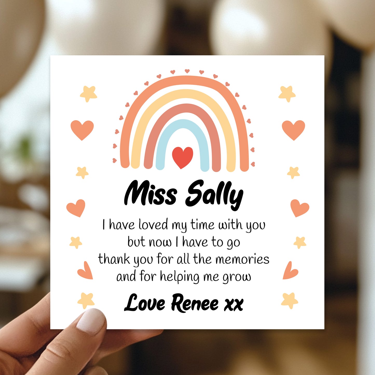Cute Teacher Card With Kraft Envelope Rainbow Thank You Cards