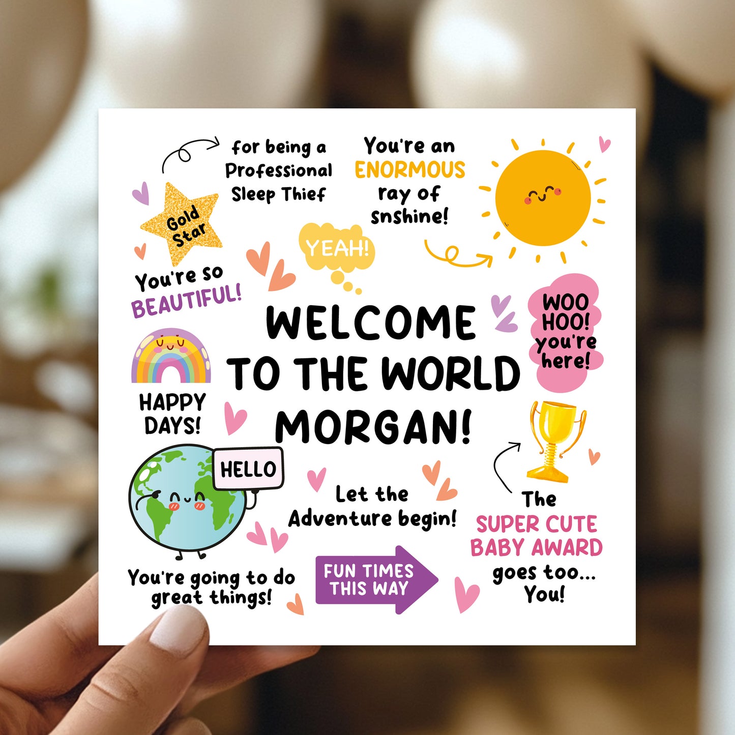 Personalised New Baby Card Baby Girl Welcome To The World Card