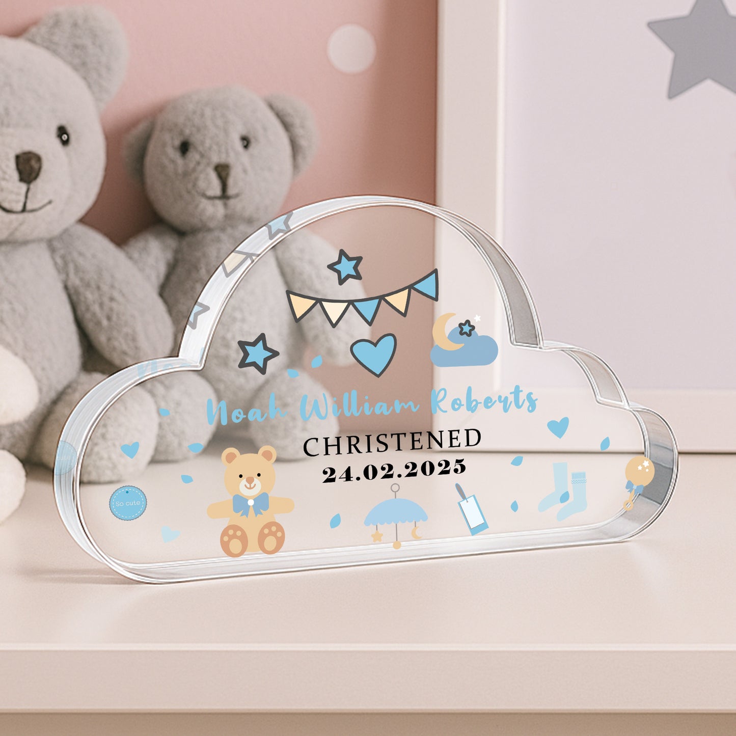 Personalised Baby Boy Christening Gift, Cloud Baby Plaque