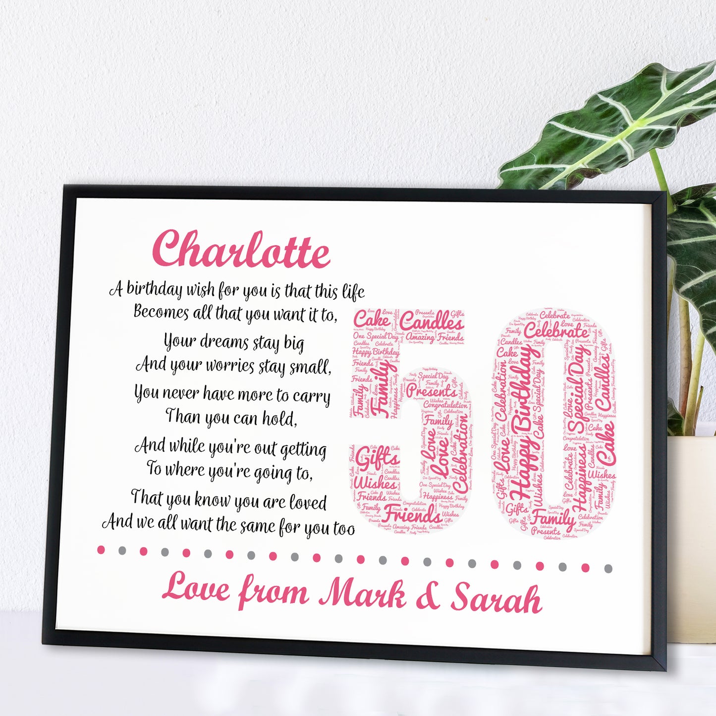 Personalised 50th Birthday Gift for Her Wife Mum A3 Framed Print