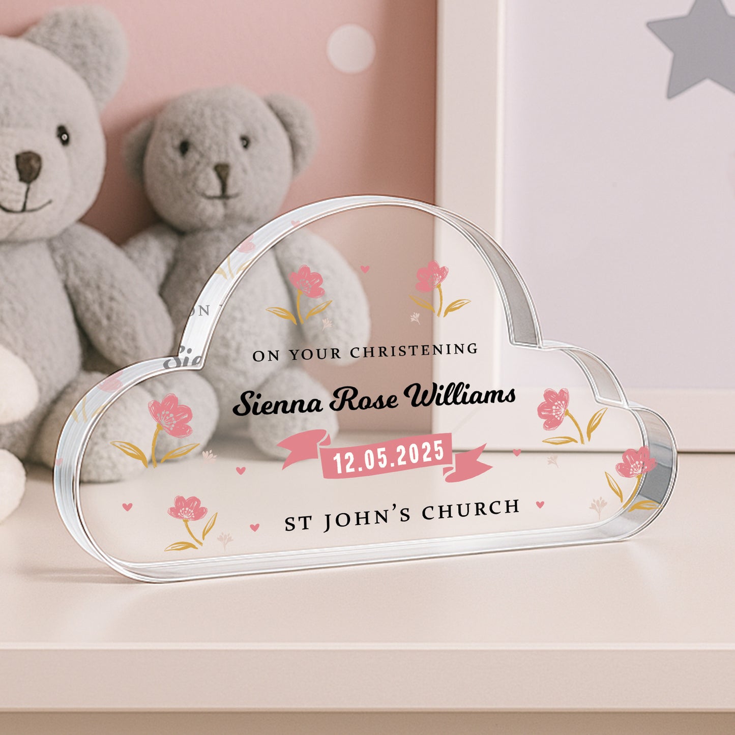 Personalised Christening Gift For Baby Girl Cloud Baby Plaque
