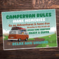 Novelty CAMPERVAN RULES SIGN Wall Door Plaque Novelty Campervan