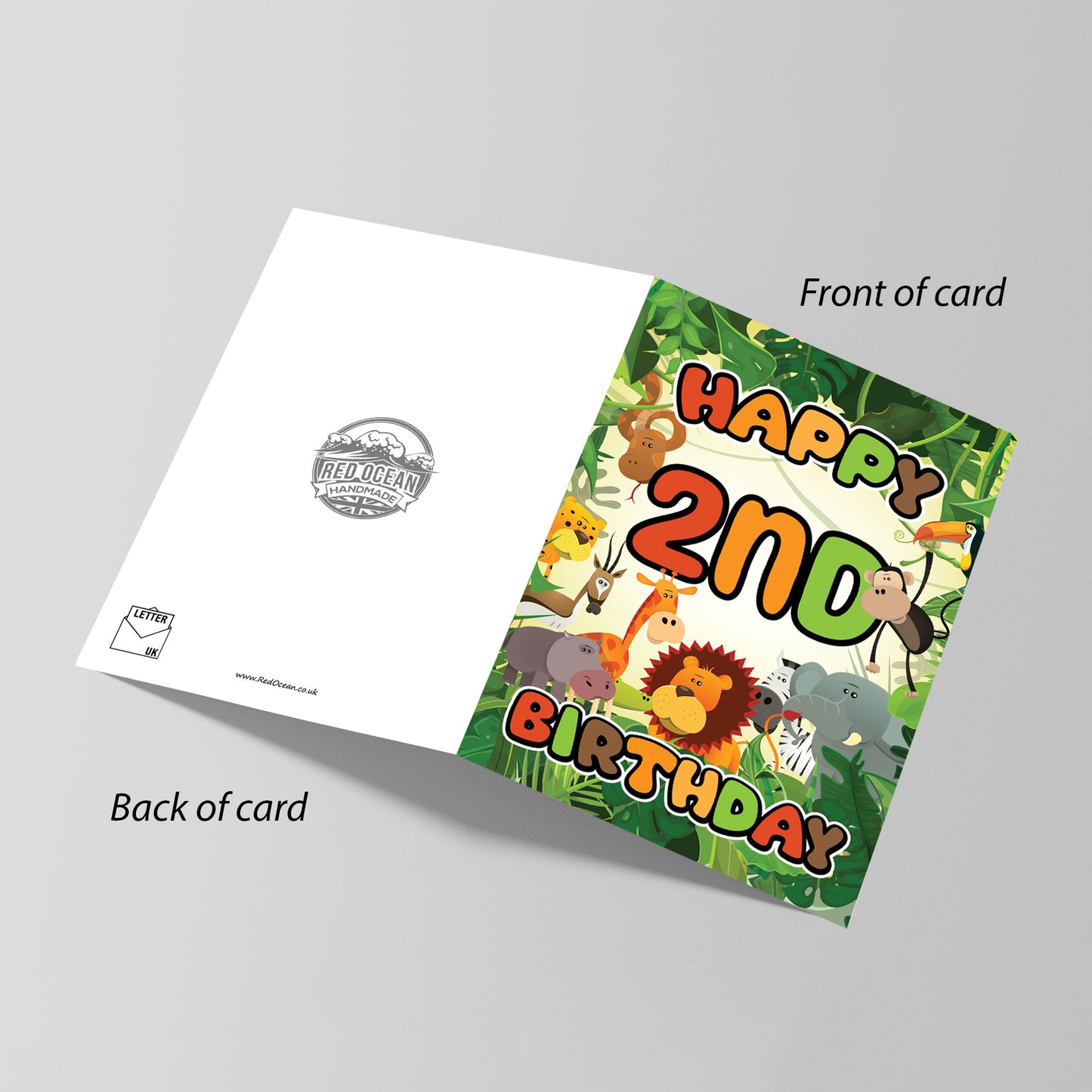 2nd Birthday Card for Boy Girl Jungle Safari Animals 2 Years