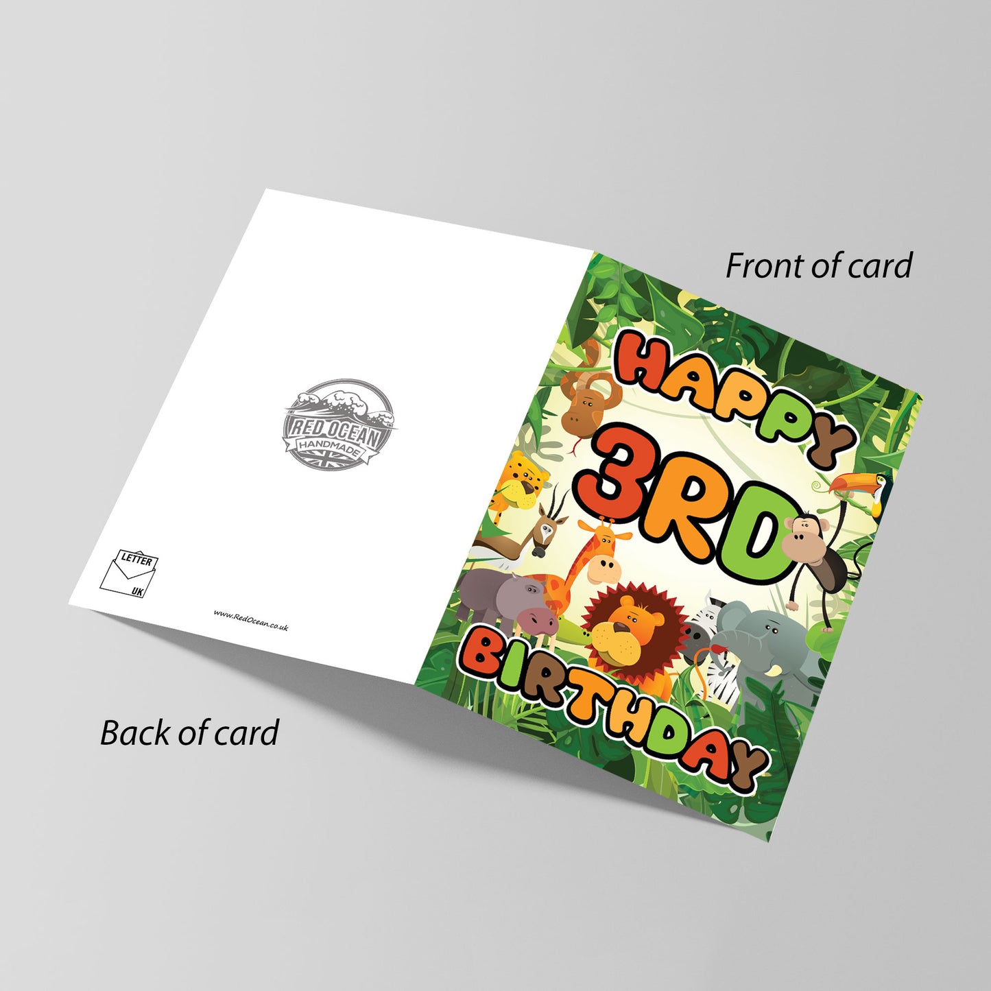3rd Birthday Card for Boy Girl Jungle Safari Animals 3 Years