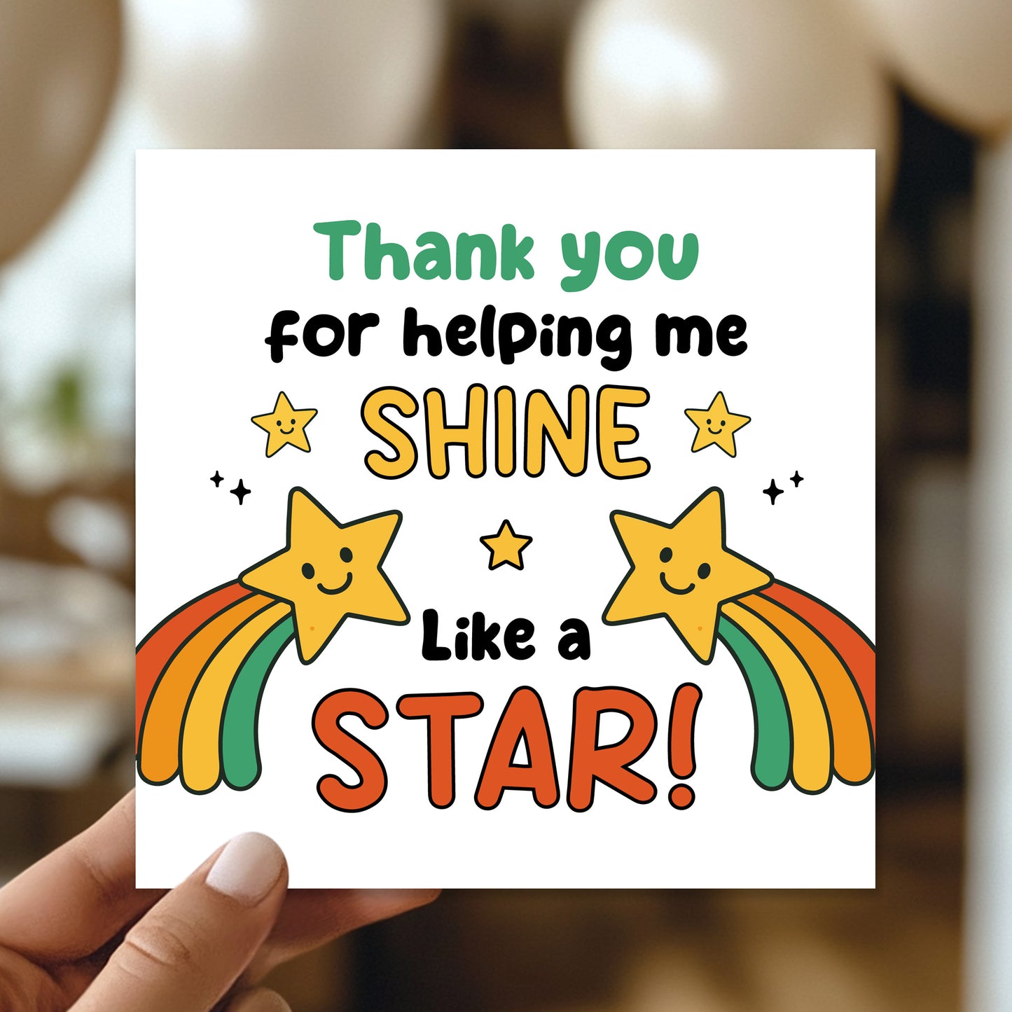 Cute Thank You Card For Teacher Thank You For Helping Me Shine