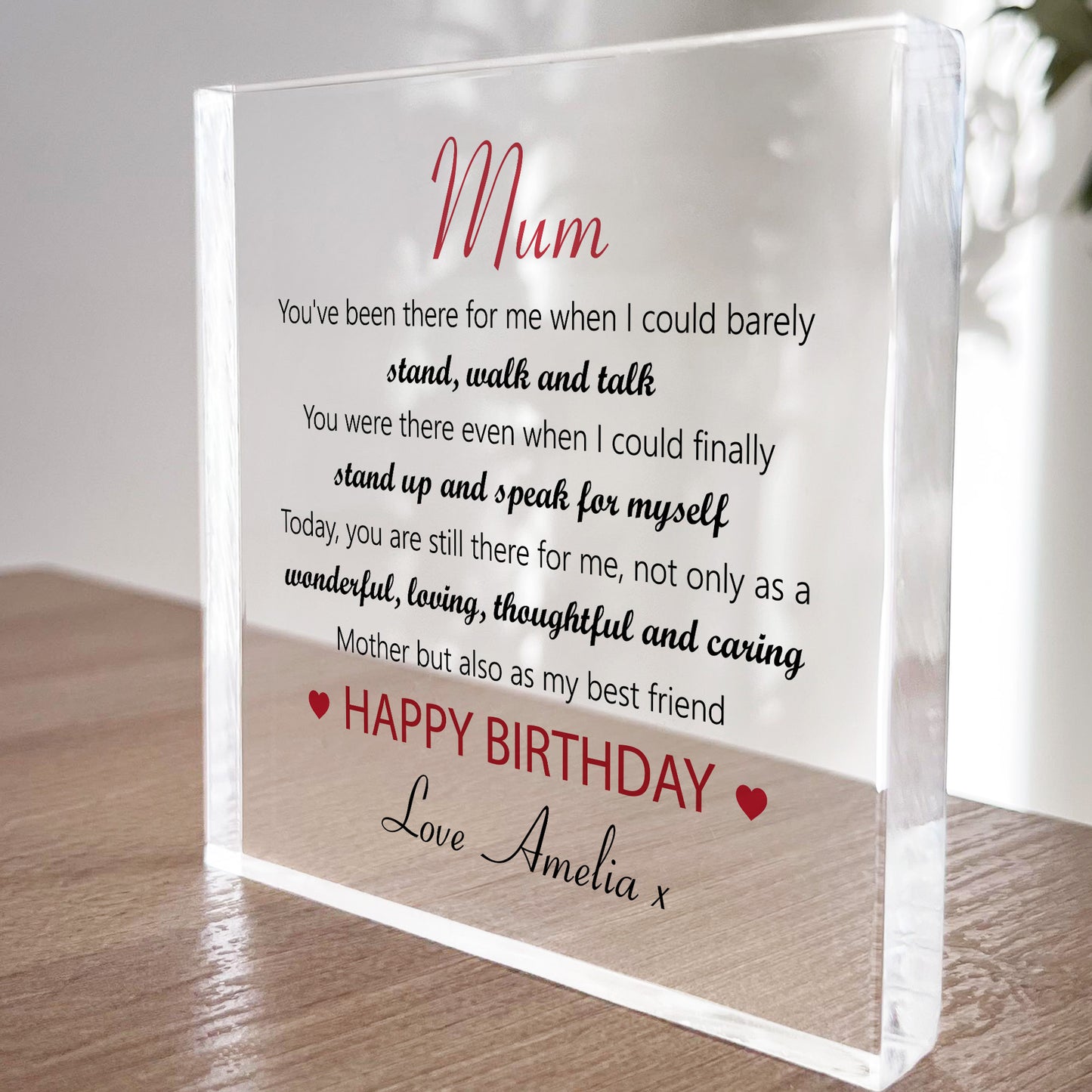 Personalised Mum Birthday Gift From Daughter Son Acrylic Plaque