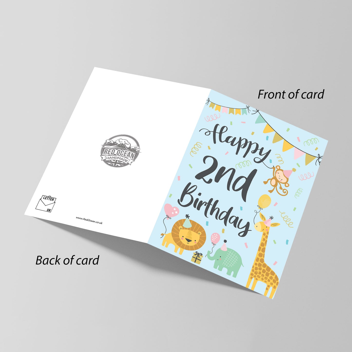 2nd Birthday Jungle Animals Card for Girls Boys 2 Year Old Child