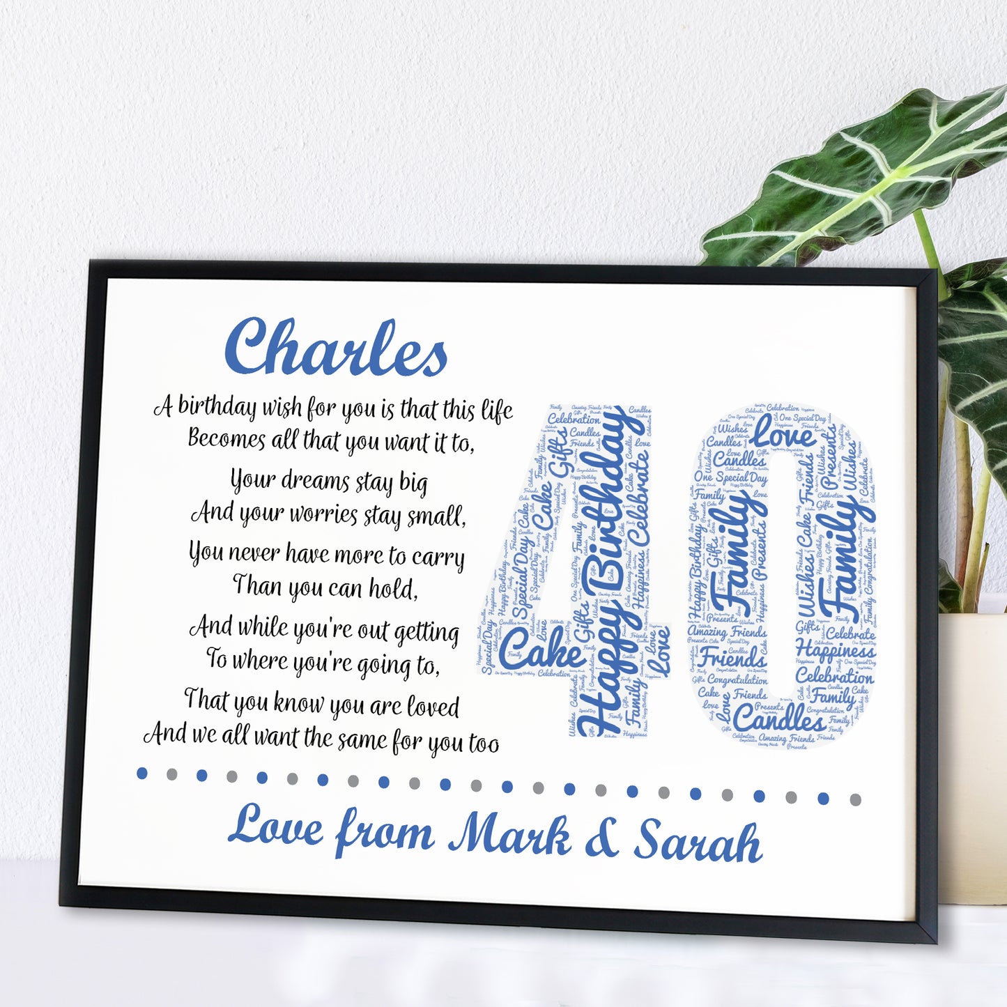 Personalised 40th Birthday Gifts for Him Men Dad A3 Framed Print