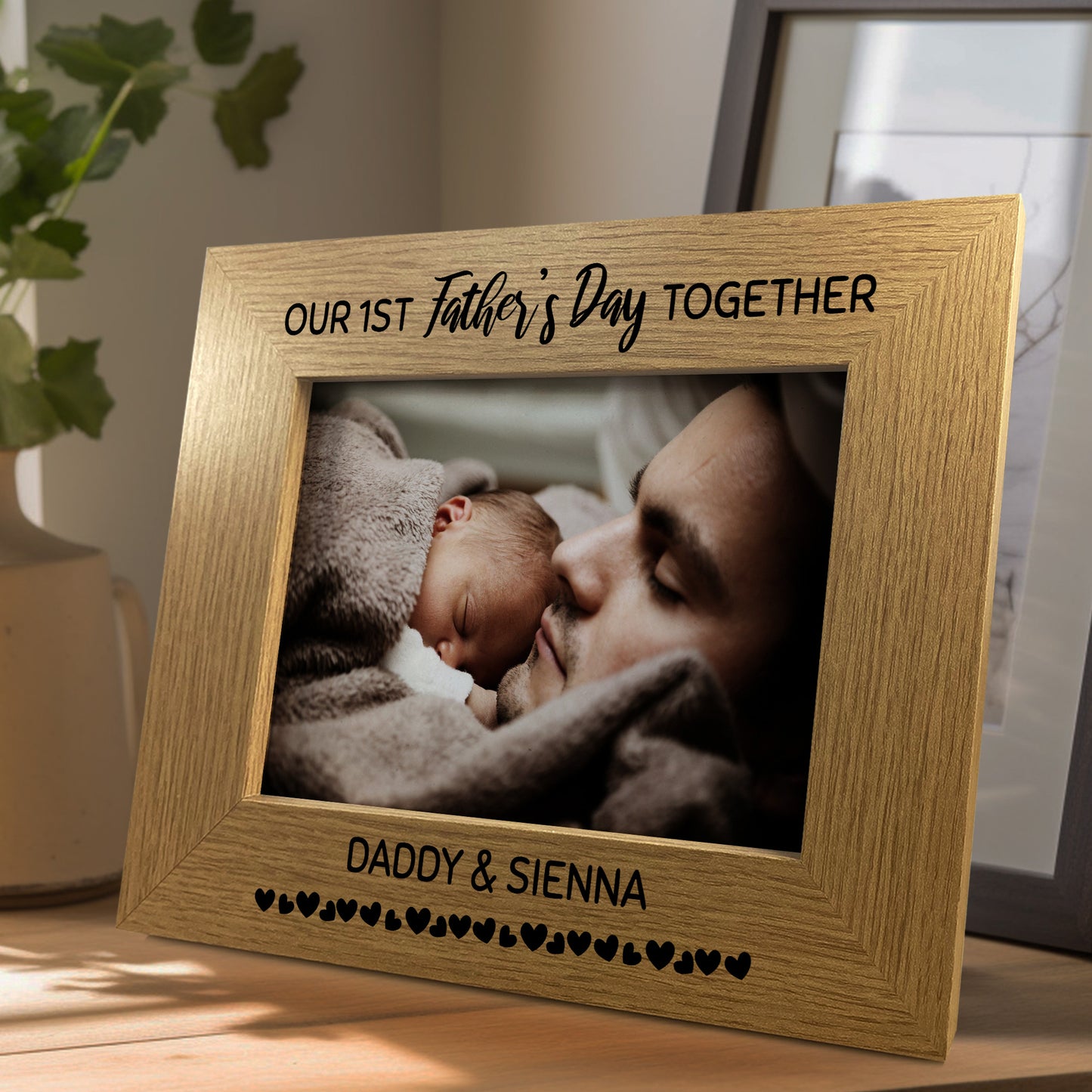 Personalised 1st Father's Day 7x5 Brown Wood Frame New Dad Gifts