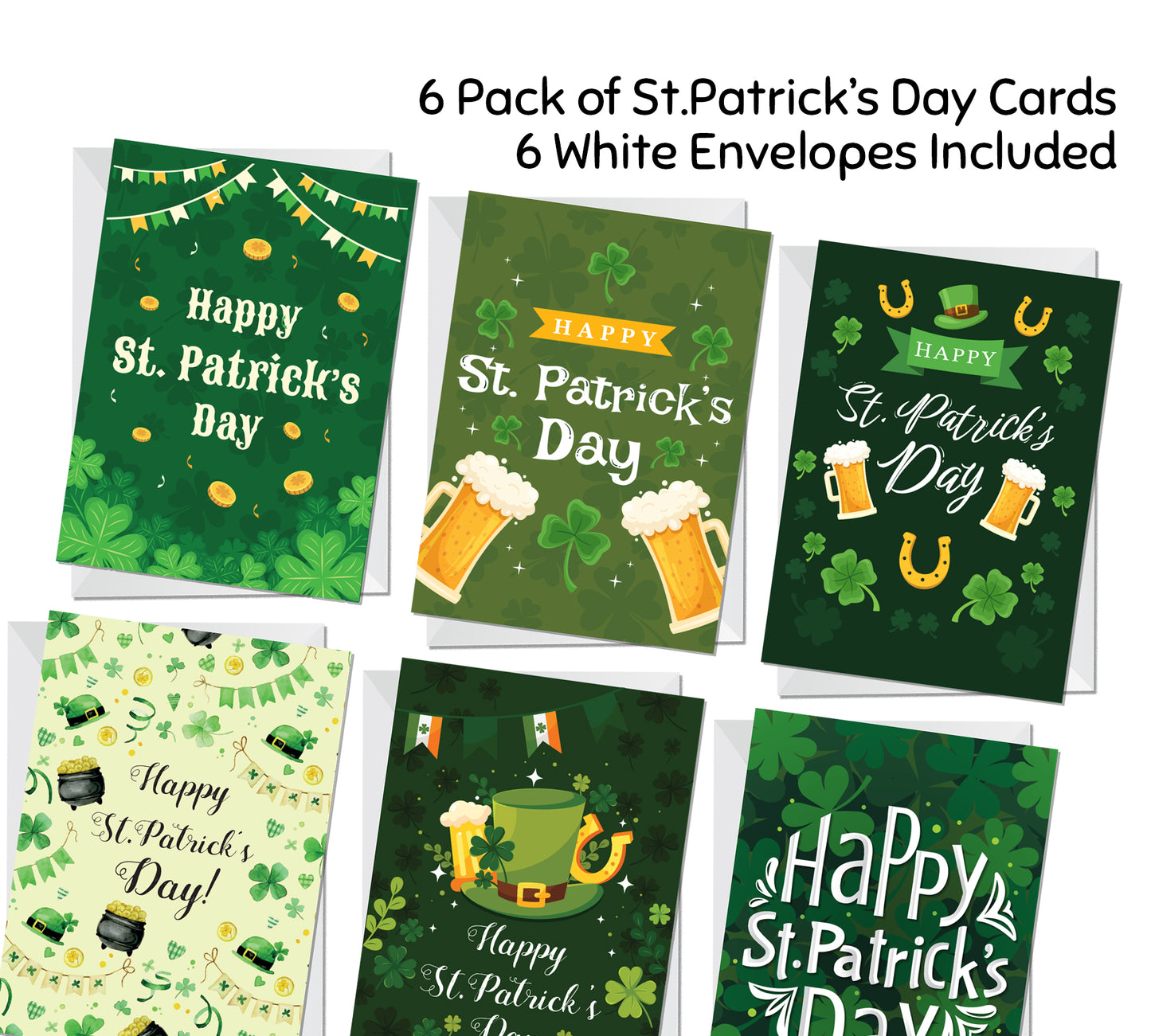 St Patricks Day Pack of 6 Greeting Cards For Friends Family