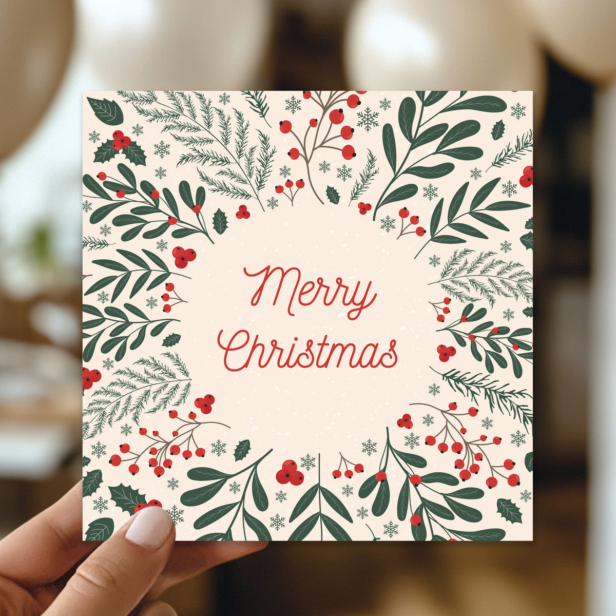 Christmas Greetings Card For Friends and Family Floral Card