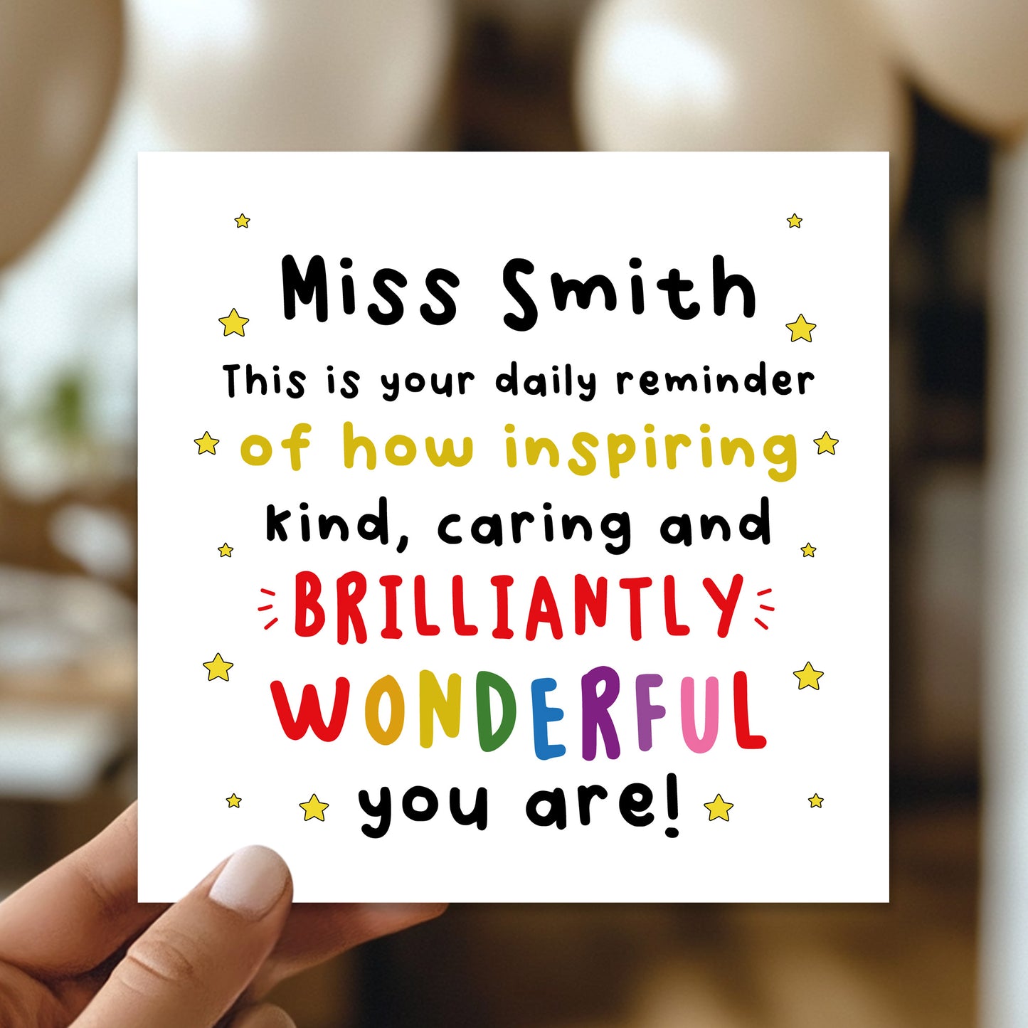 PERSONALISED Teacher Card Thank You Cards for Wonderful Teacher