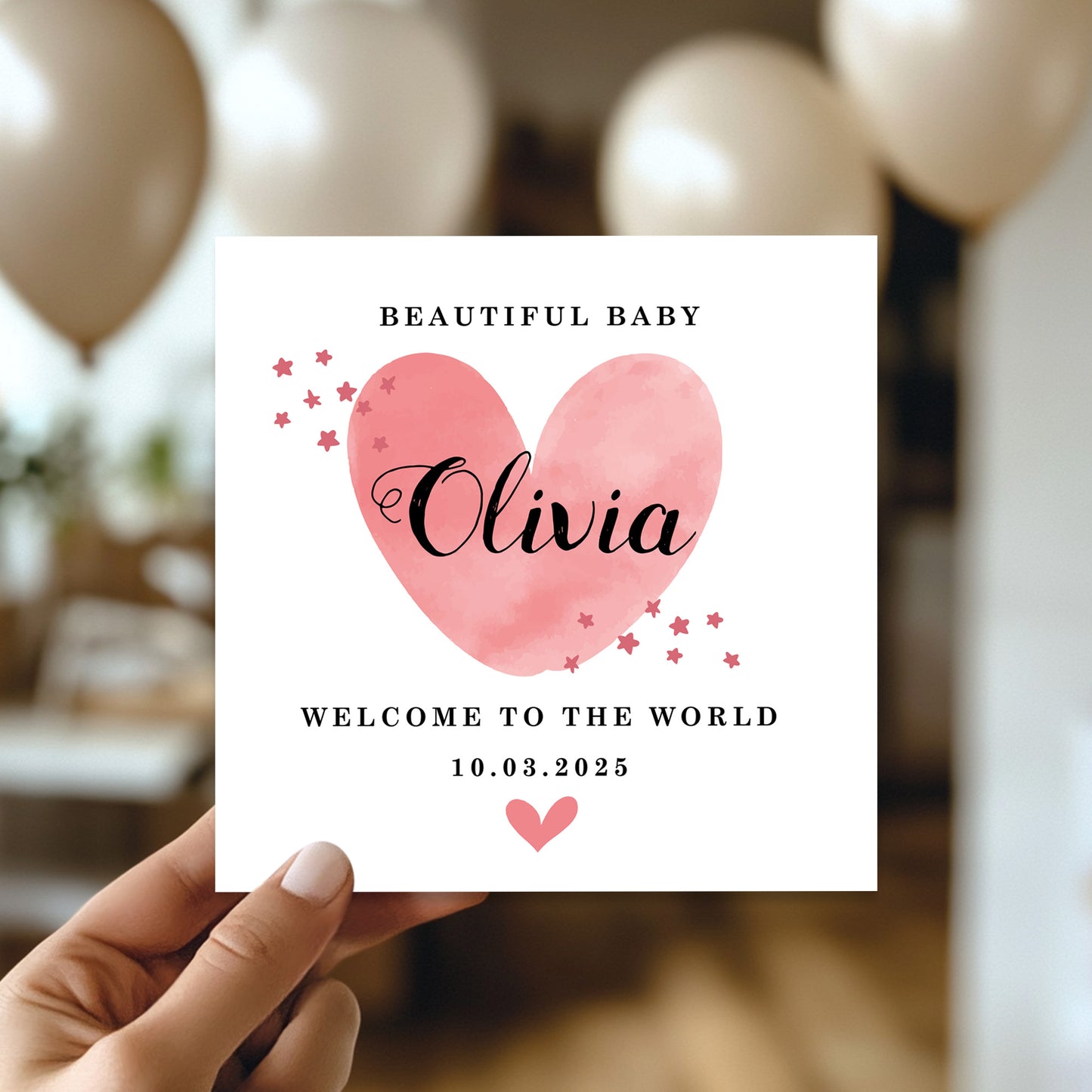 Personalised New Baby Card Watercolour Welcome to the World Card