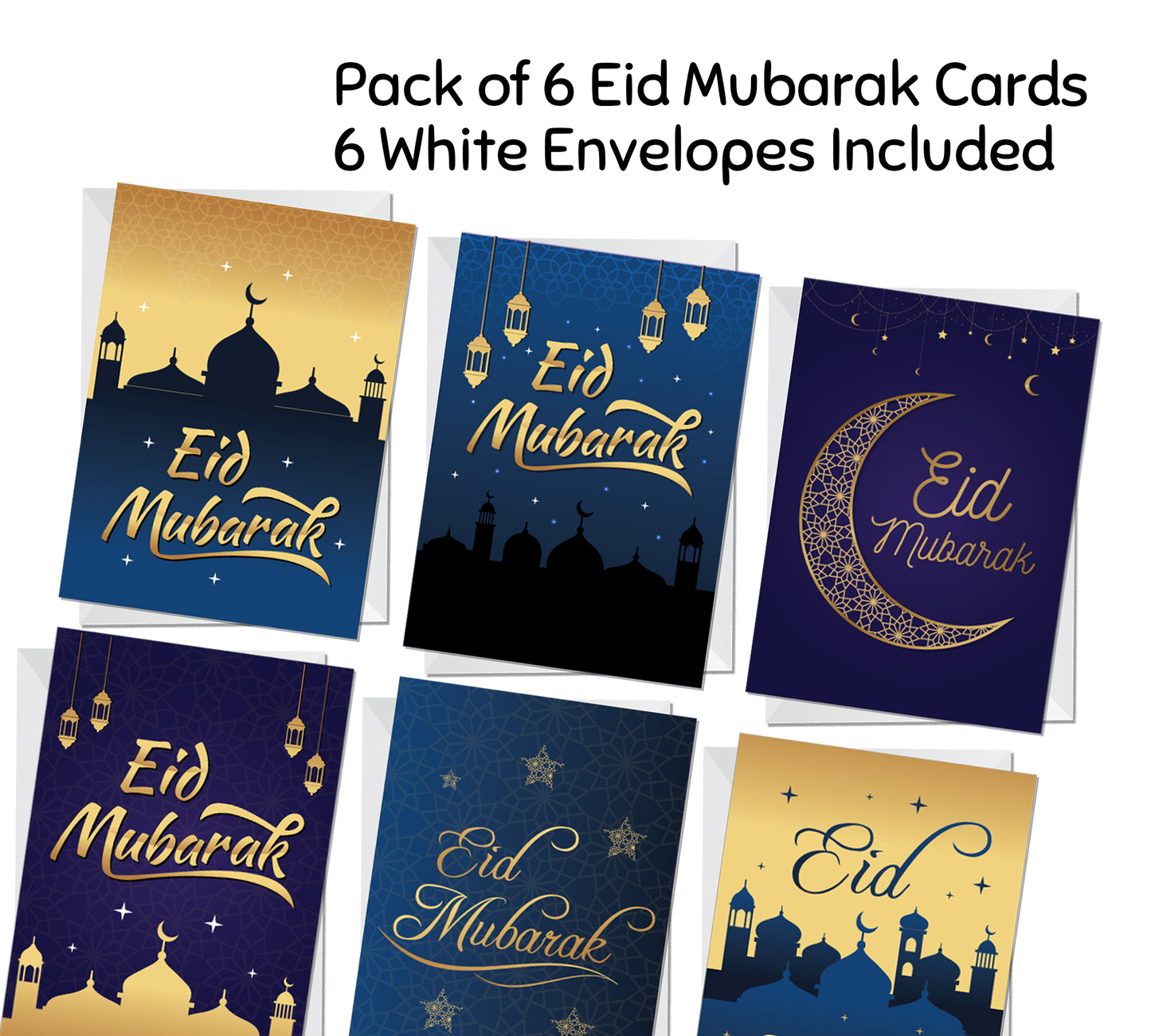 Eid Mubarak Cards Pack of 6 Ramadan Greetings Card For Family