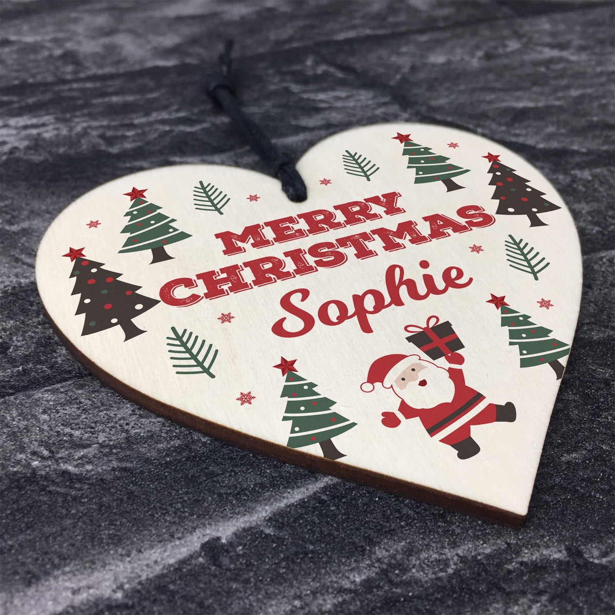 Merry Christmas Personalised Wooden Heart Tree Decorations