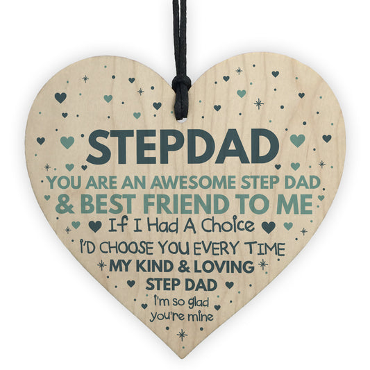 Step Dad Fathers Day Gifts for Best Step Dad Wooden Heart Gift