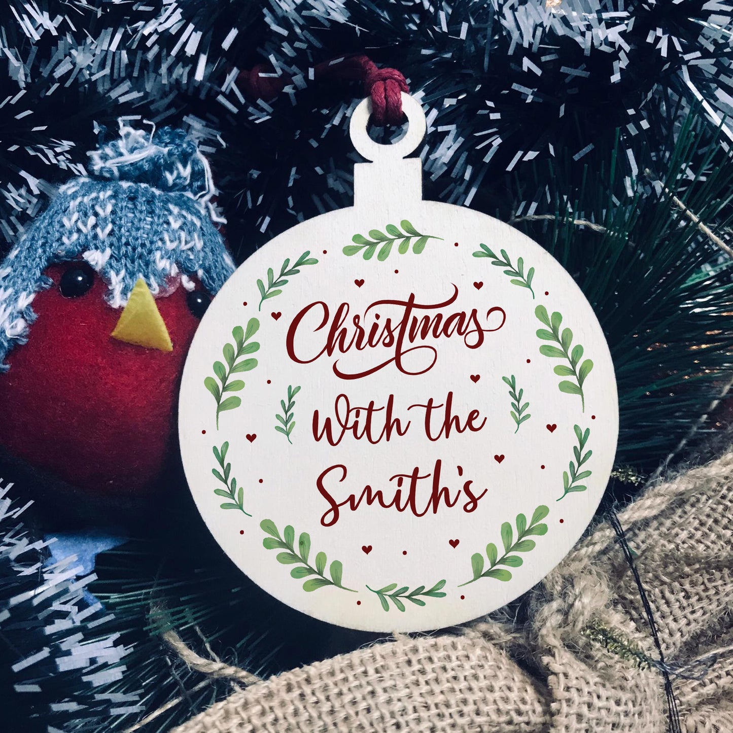 Personalised Wooden Christmas Tree Decoration Family Bauble