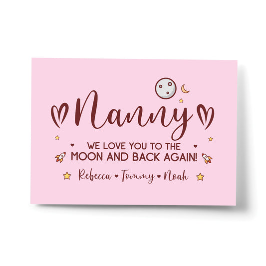 Nanny Moon & Back Birthday Gift For Nanny Personalised Word Art