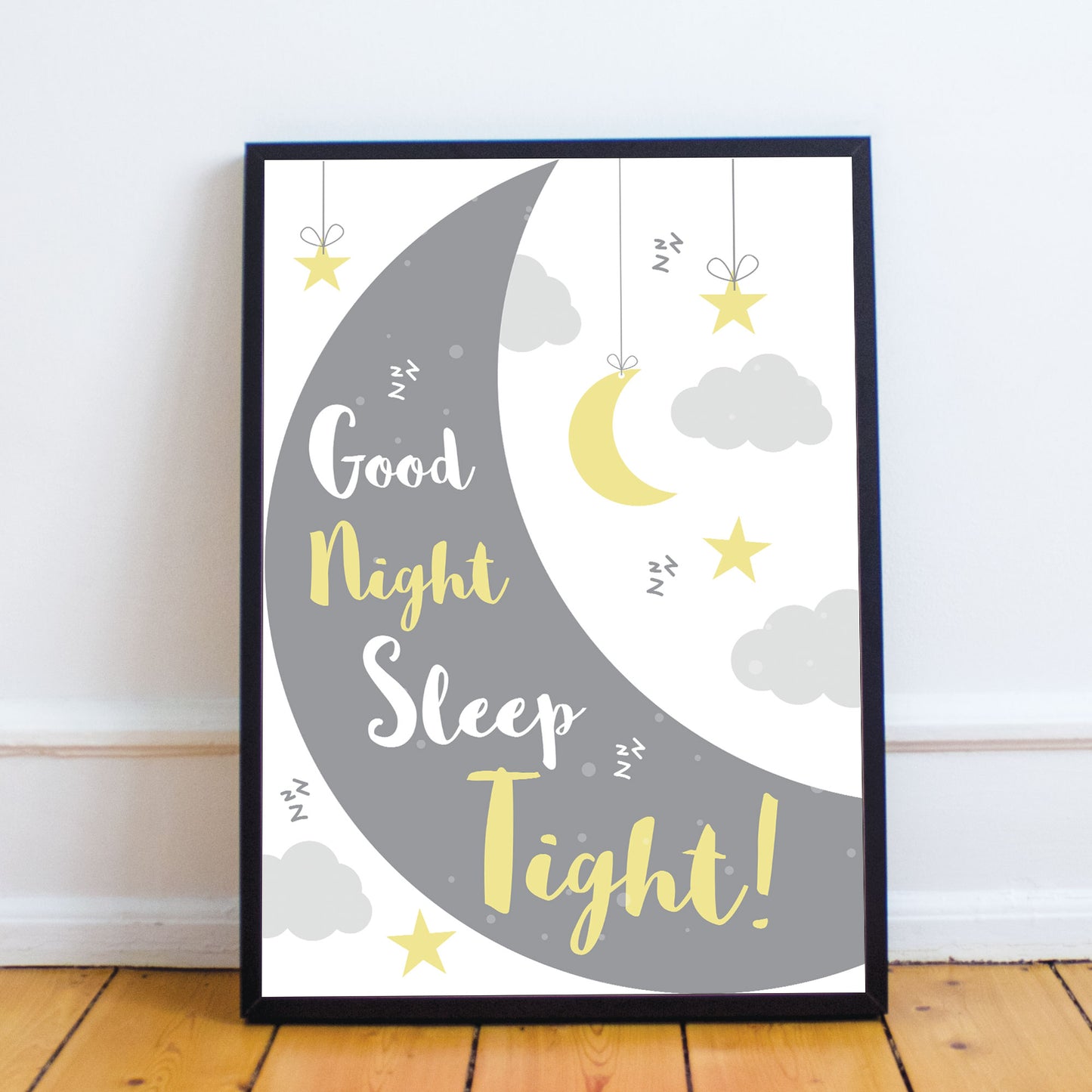 Grey Yellow Nursery Framed Prints / Wall Art For Baby Room Decor