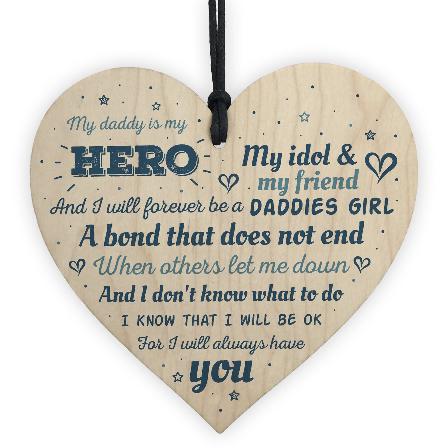 Daddies Girl Dad Gift Handmade Wooden Heart Sign Card Birthday