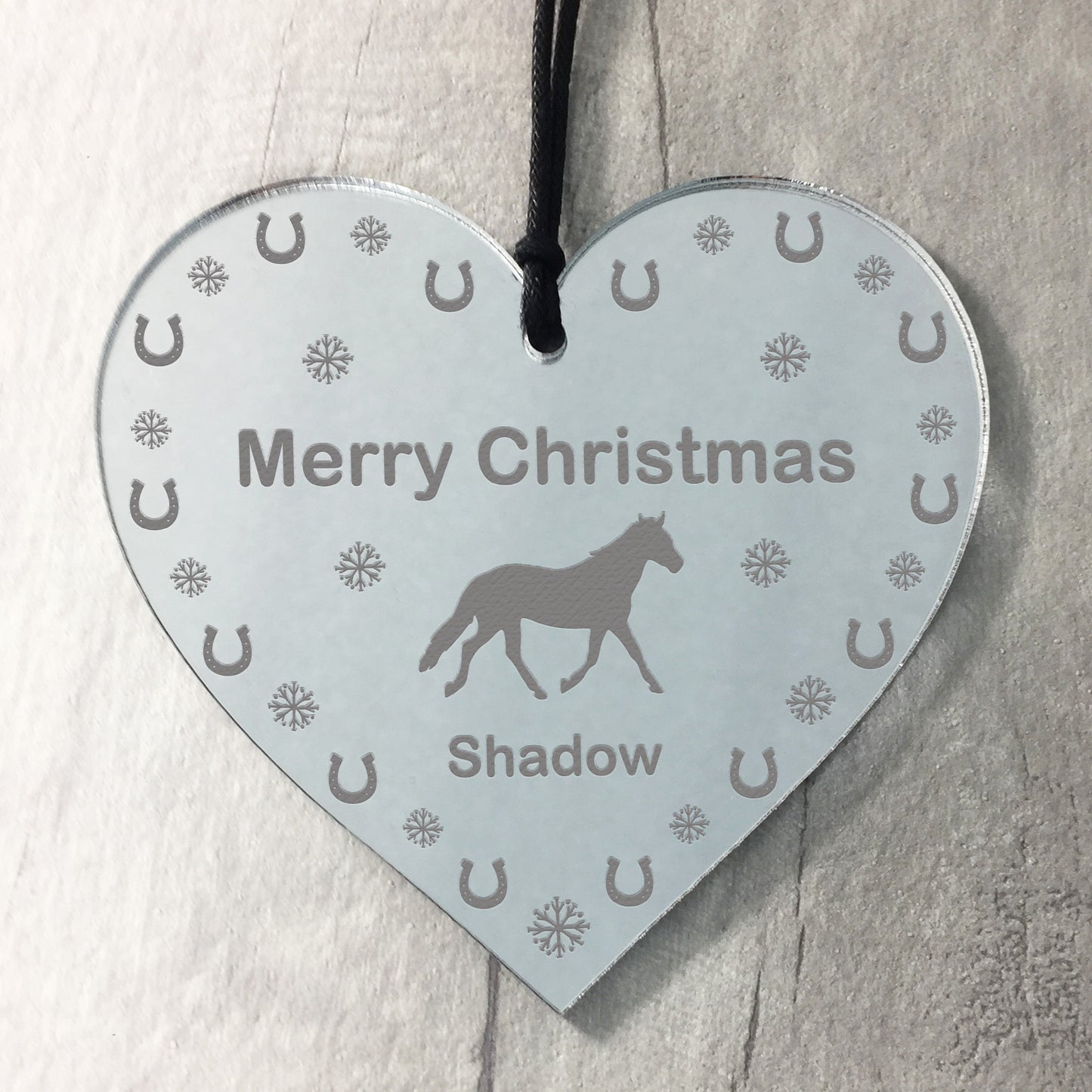 Horse Christmas Bauble Engraved Hanging Heart Personalised