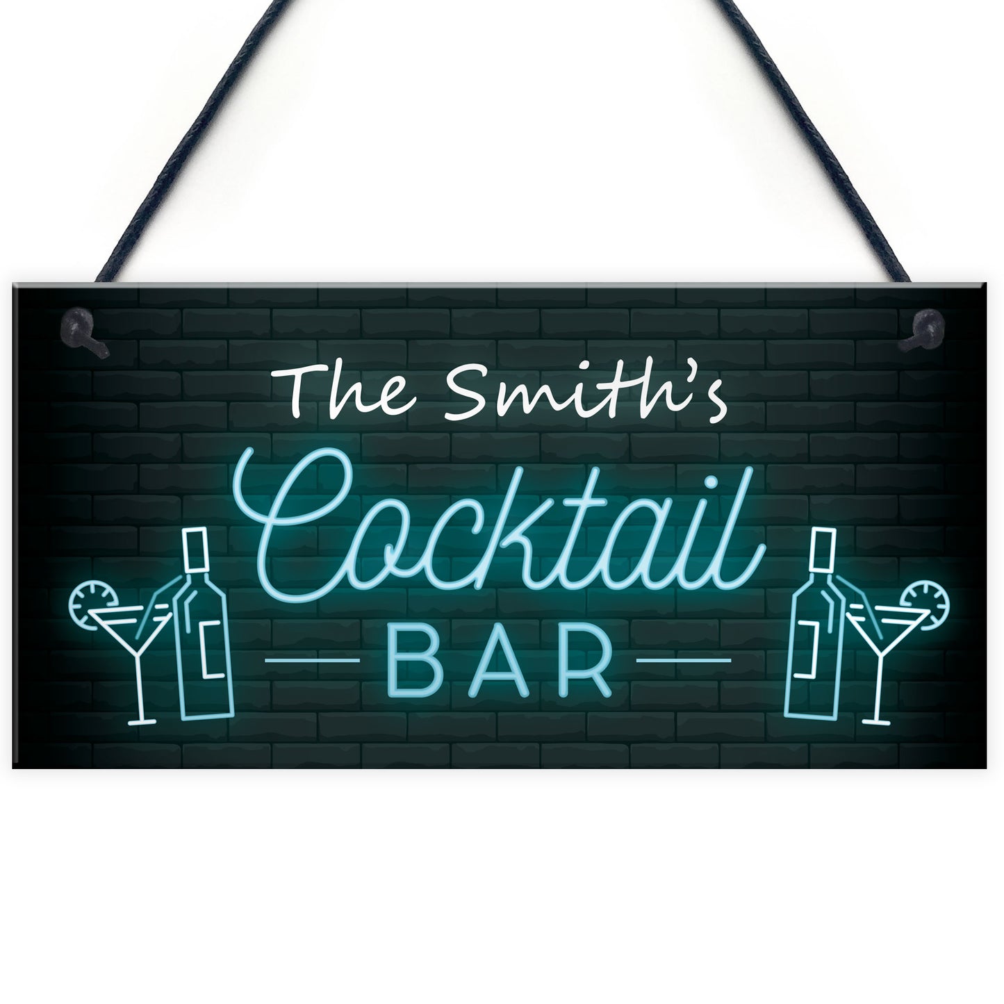 Personalised Cocktail Bar Neon Effect Hanging Decor Sign Novelty