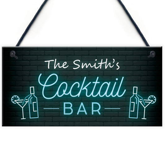 Personalised Cocktail Bar Neon Effect Hanging Decor Sign Novelty
