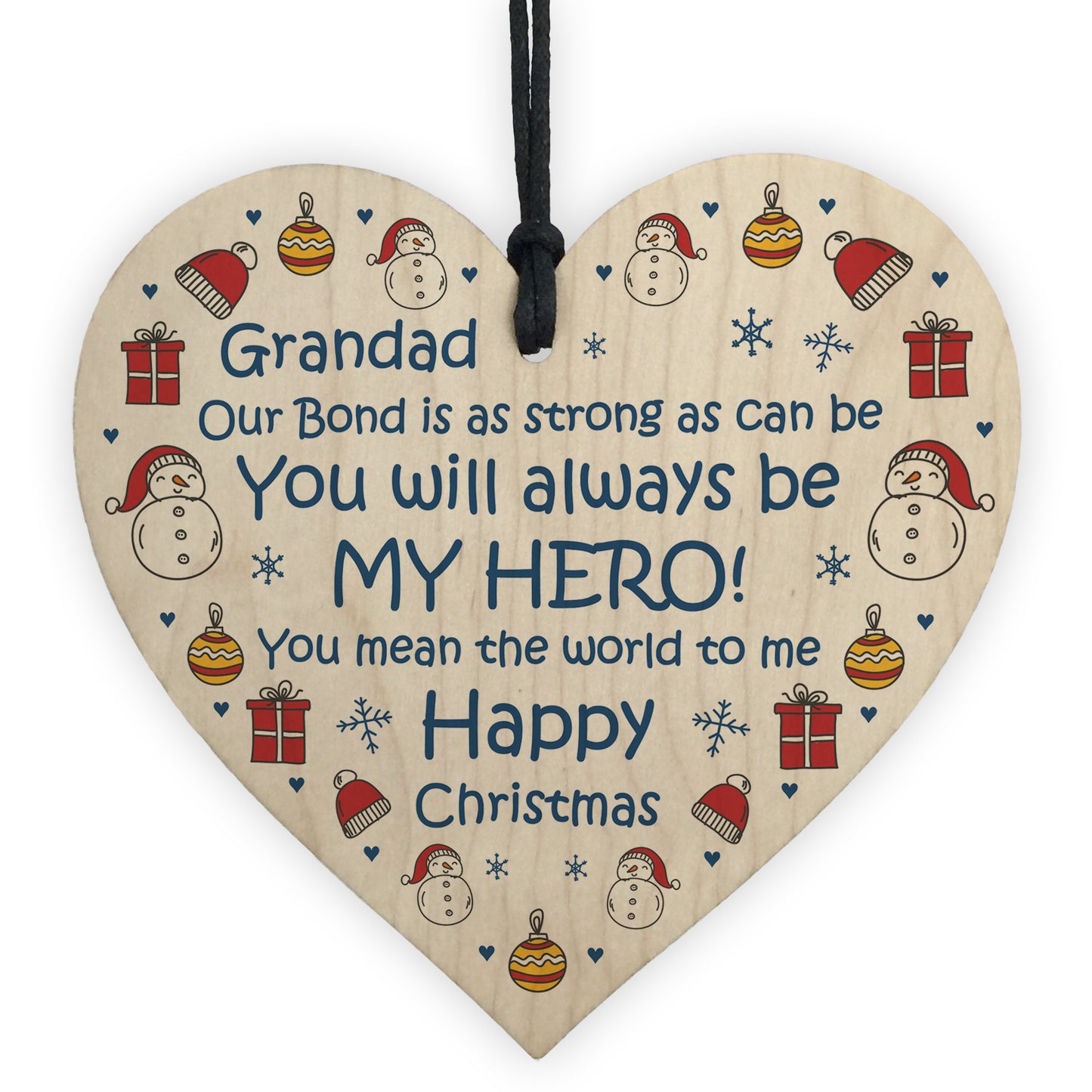 Grandad Happy Christmas Novelty Wooden Heart Gift For Grandad