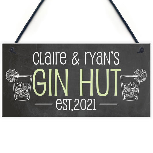 GIN HUT Personalised Decor Sign For Home Bar Garden Bar