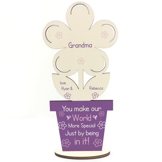 Personalised Birthday Mothers Day Gift For Grandma Wood Flower