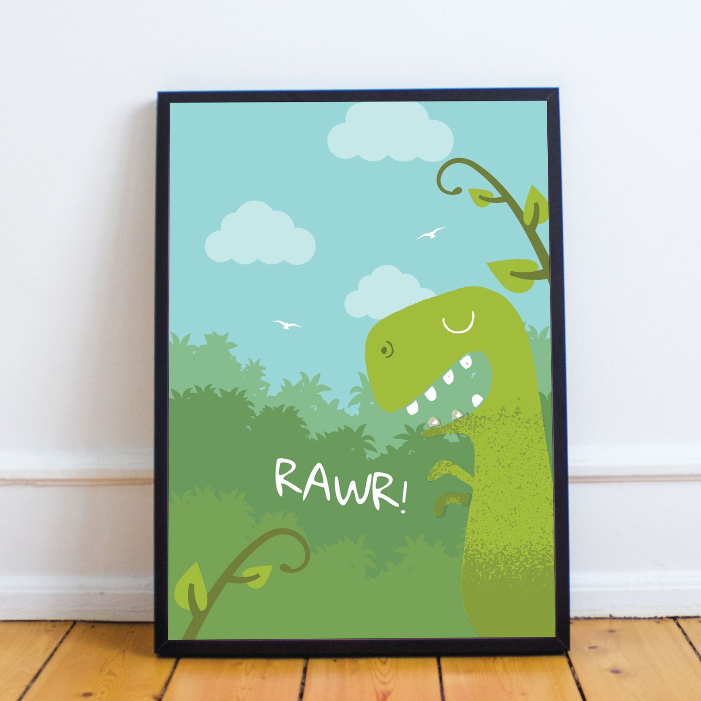 Framed Boys Bedroom Print Dinosaur Wall Art Room Decoration