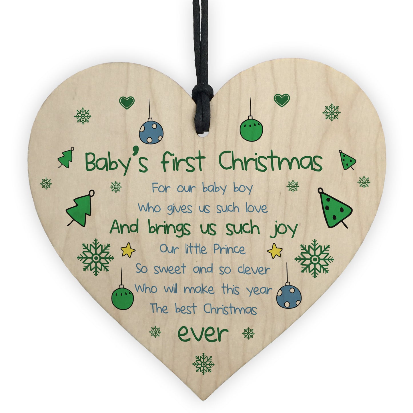 Newborn Baby First Christmas Wood Heart Tree Decoration Bauble