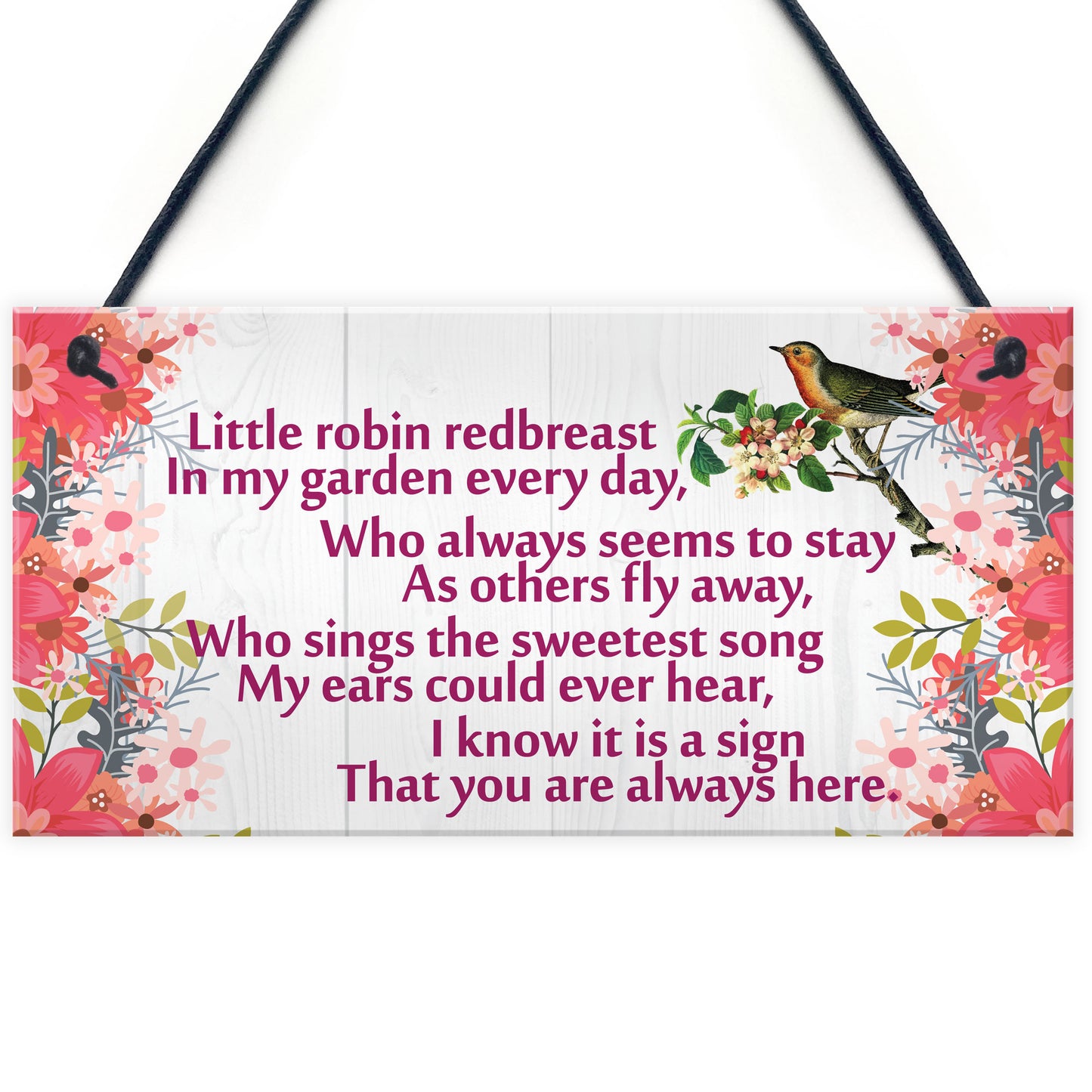 Little Robin Redbreast Cute Hanging Memorial Plaque Gift Sign