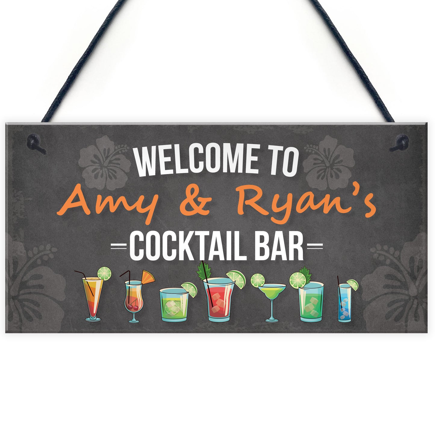 Personalised Cocktail Bar Sign Hanging Wall Plaque Home Bar Pub