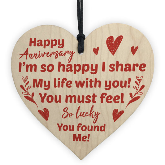 Anniversary Gift For Him Her Wood Heart Funny Joke Husband Wife
